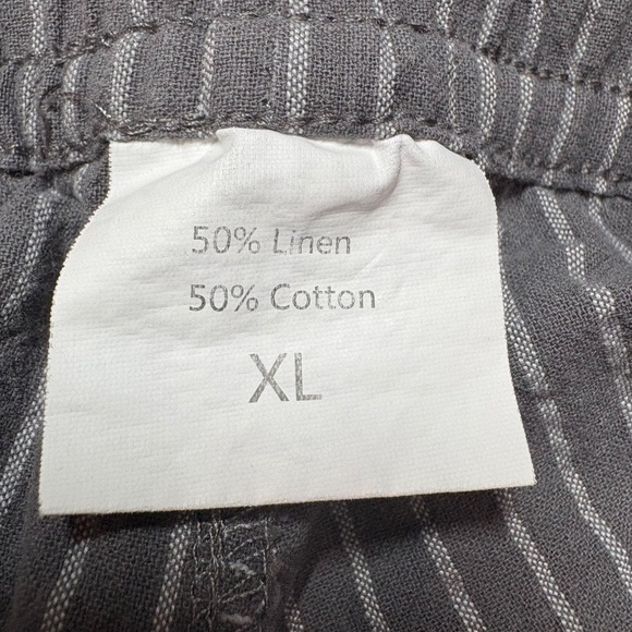UNBRANDED Linen Cotton Blend Grey Pinstripe Pull On Wide Leg Pants Pockets Sz XL - Picture 8 of 9